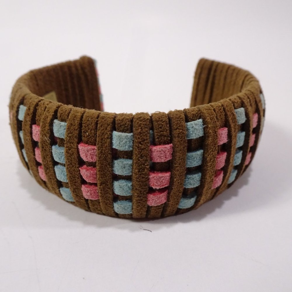DANNIJO Tasha Suede Brown Pink Blue Braided Cuff Bracelet NWOT 225